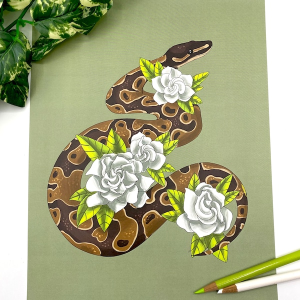 Ball Python with Gardenias Print