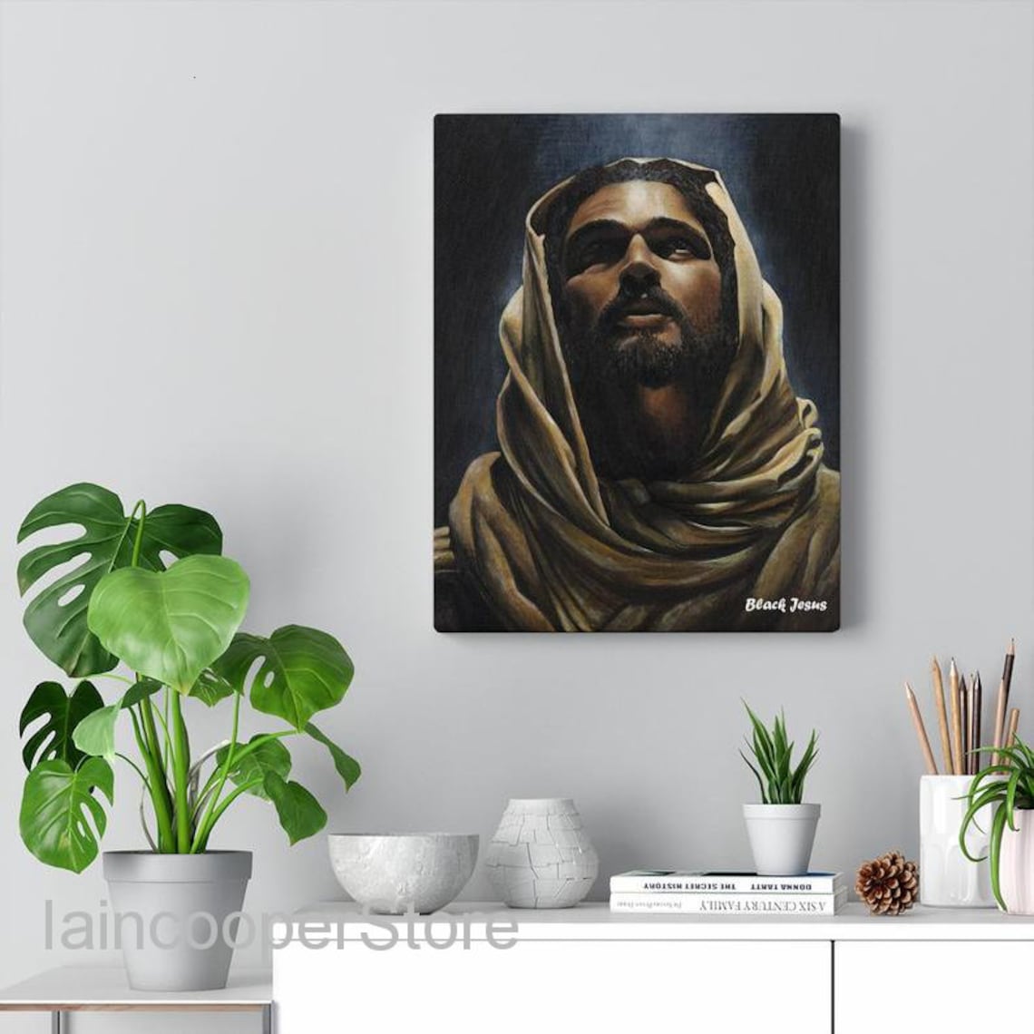 Canvas Decor Wall Black Jesus Canvas Gallery Wraps Canvas Etsy