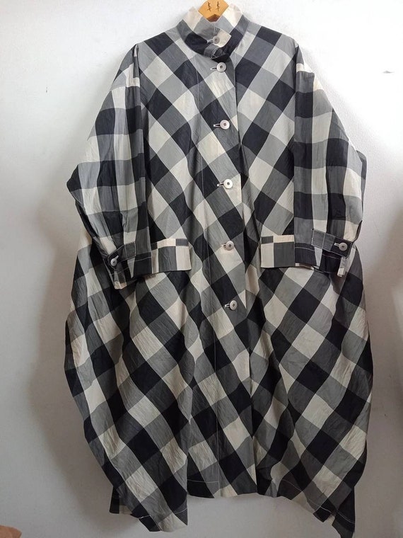 Issey Miyake Runway Gingham Batwing Coat