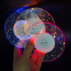 Coaster Silicone Mold Set, LED Round Coaster Mold with Coaster Stand Mold, Luminous Disc CD Coaster Resin Mold Silicone for Making Cup