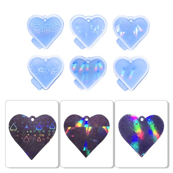 Holographic Christmas Heart Ornaments Silicone Mold Heart Silicone Keychain  Mold Holographic Resin Mold DIY Keychain Jewelry Pendant Tools 