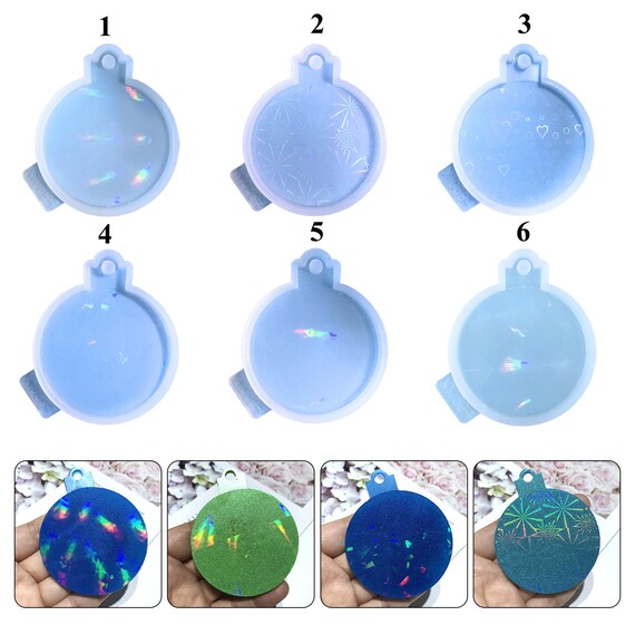 Holographic Christmas Ornaments Silicone Mold Round Silicone Keychain Mold Holographic  Resin Mold DIY Keychain Jewelry Pendant Tools 