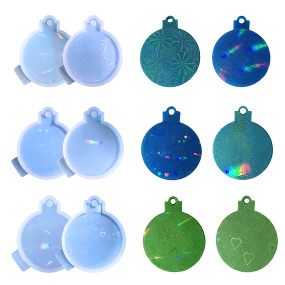 Holographic Christmas Ornaments Silicone Mold Round Silicone Keychain Mold Holographic  Resin Mold DIY Keychain Jewelry Pendant Tools 