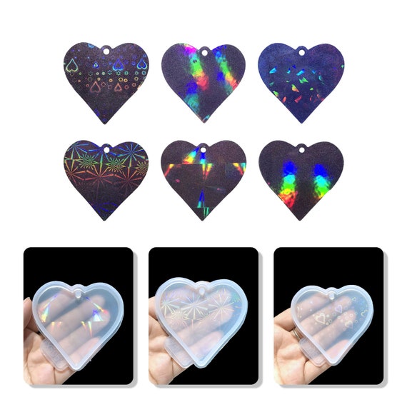 Holographic Christmas Heart Ornaments Silicone Mold Heart Silicone Keychain  Mold Holographic Resin Mold DIY Keychain Jewelry Pendant Tools 