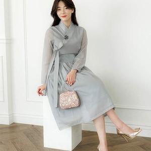 Hanbok Women See Through Sleeve Dress, Korean Modern Hanbok