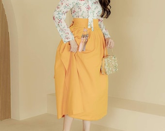 Spódnica Hanbok dla kobiet, piękna koreańska nowoczesna sukienka Hanbok na co dzień, koreańska zmodernizowana spódnica Hanbok na co dzień w kolorze żółtym