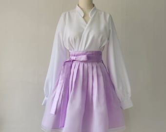 Hanbok Women Wrap Mini Skirt, Beautiful Korean Modern Hanbok Casual Party Dress Clothing, Korean Modernized Daily Hanbok Mini Skirt