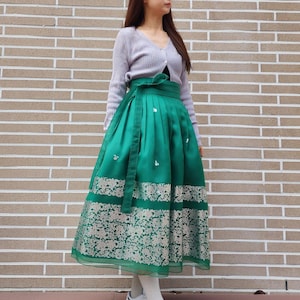 Hanbok Women Green Silver Foil Wrap Skirt – Elegant Modern Hanbok Skirt for Special Occasions