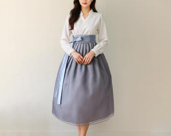 Hanbok Women Wrap Skirt, Beautiful Korean Modern Hanbok Casual Party Dress Clothing for Women, Korean Modernized Daily Hanbok Skirt Gray