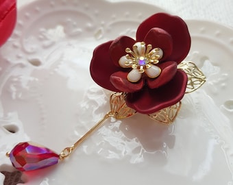 Hanbok Brooch, Korean Hanbok Accessory Red Flower Ornament Brooch, Korean Traditional Accessory