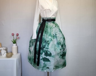 Saia longa envolvente com padrão de pintura a tinta Hanbok, lindo vestido de festa casual coreano moderno Hanbok, saia Hanbok coreana diária