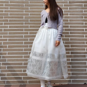 Hanbok Women White Silver Foil Wrap Skirt – Graceful Modern Hanbok Skirt for Ceremonies and Events