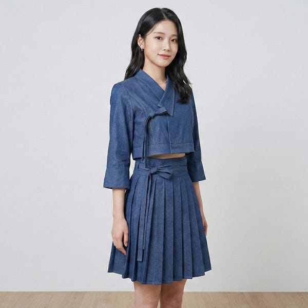 Koreaans denim Hanbok Jeogori-jack, modern kort Hanbok-jack dames, lichtgewicht zomer Hanbok-top, casual outfit in K-stijl