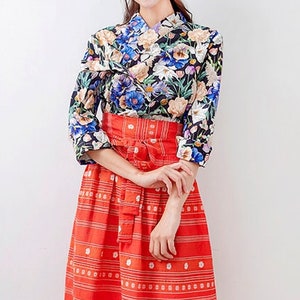 Hanbok Women Blouse Jeogori Top, Flower Pattern Korean Modern Hanbok Casual Party Dress Clothing for Women, Modernized Daily Hanbok Shirt