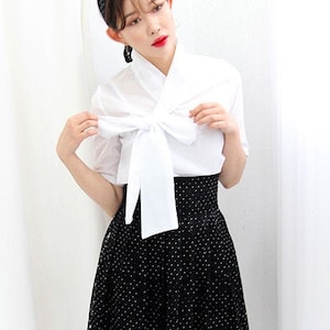 Hanbok Women Soft Sheer Ribbon Blouse Jeogori Top Korean - Etsy