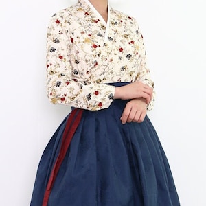 Hanbok Women Blouse Jeogori Jacket, Korean Modern Hanbok Casual Party Dress Clothing for Women, Flower Pattern Modernized Daily Hanbok Top