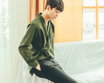 Hanbok Top Jacket Cardigan Jeogori for Men, Korean Modern Hanbok Daily Casual Party Outwear for F/W, Modernized Daily Hanbok Cardigan Beige