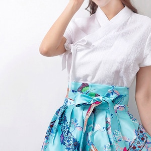 Hanbok Women Short Sleeve Blouse Jeogori Top, Korean Modern Hanbok Casual Party Dress for Women, Modernized Daily Hanbok Shirt White