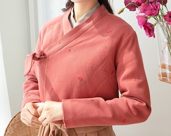 Hanbok Women Corduroy Jeogori Top Jacket, Korean Modern Hanbok Casual Party Dress Clothing for Women, Modernized Daily Hanbok Outwear F/W