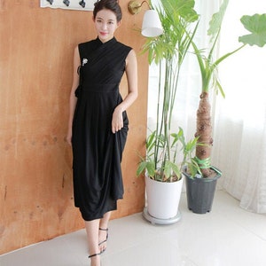 apparel korean black dress Dewlily Puff Sleeve Dress Korean Fashion Teens 20s 30s Cute Date A-line Office Style Off Shoulder Plain Simple main image 1