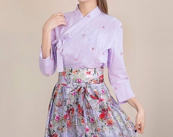 Modern Sleeveless Hanbok Dress in Purple main image 1
