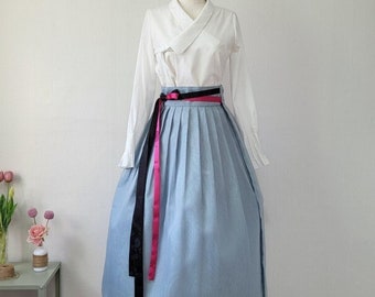 Hanbok damska spódnica kopertowa, piękna koreańska nowoczesna Hanbok swobodna sukienka na imprezę odzież dla kobiet, koreańska zmodernizowana codzienna spódnica Hanbok