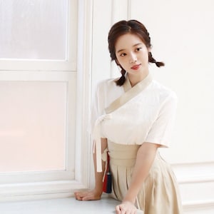 Hanbok Women Short Sleeve Blouse Jeogori Top, Korean Modern Hanbok Casual Party Dress Clothing, Modernized Daily Hanbok Shirt