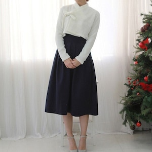Hanbok Women Wool Skirt, Korean Modern Hanbok Wool Skirt Casual Party Dress Clothing for Women, Korean Modernized Daily Hanbok Skirt for F/W
