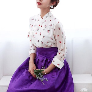 Hanbok Women Blouse Jeogori Top, Korean Modern Hanbok Casual Party Dress Clothing for Women, Flower Pattern Modernized Daily Hanbok