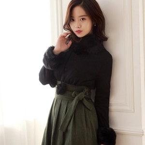 Hanbok Women Blouse Jeogori Top Jacket, Korean Modern Hanbok Casual Party Dress Clothing for Women, Daily Hanbok Black Shirt for F/W