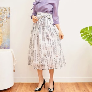 Hanbok Women Skirt, Hangeul Print Korean Modern Hanbok Party Dress for Women, Korea alphabet Hangeul Daily Skirt White