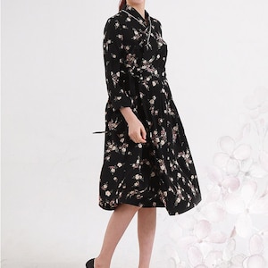 Hanbok Women Flower Pattern Dress, Korean Modern Hanbok Wrap Style Long Dress, Korea Modernized Daily Casual Party Long Sleeve Hanbok Dress