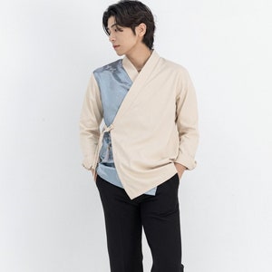 Hanbok Shirt for Men, Korean Modern Hanbok Top Jacket Casual Party Clothing, Modernized Daily Hanbok Shirt