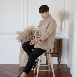Hanbok Shirt for Men, Korean Modern Hanbok Top Jacket Casual Party Clothing, Modernized Daily Hanbok Shirt in Beige