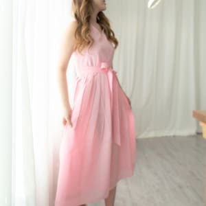 Hanbok Women Sleeveless Dress, Korean Modern Hanbok Wrap Style Dress Bridesmaid Dress, Korea Modernized Daily Casual Party Hanbok Pink