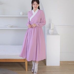 Hanbok Women Dress, Korean Modern Hanbok Wrap Style Dress, Korea Modernized Daily Casual Party Hanbok Dress in Pink Color