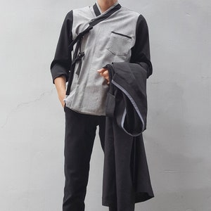 Hanbok Long Sleeve Top Shirt / Jeogori for Men, Korean Modern Hanbok Daily Casual Party Top, Modernized Daily Hanbok for Men