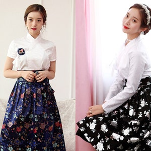 Hanbok Women Short Sleeve Blouse Jeogori Top, Korean Modern Hanbok Casual Party Dress for Women, Modernized Daily Hanbok Shirt White