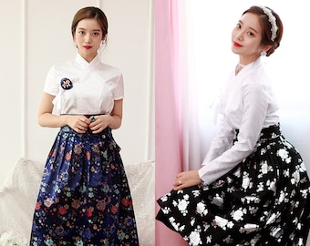 Hanbok Women Short Sleeve Blouse Jeogori Top, Korean Modern Hanbok Casual Party Dress for Women, Modernized Daily Hanbok Shirt White