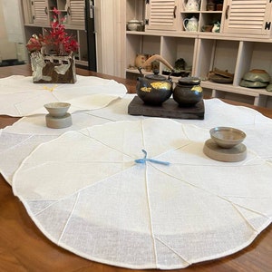 Lotus Leaf Shape Tea mat / Korean Traditional Hemp Placemat, Korean Style Table Mat, Natural Hemp Table Clothes