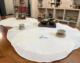 Lotus Leaf Shape Tea mat / Korean Traditional Hemp Placemat, Korean Style Table Mat, Natural Hemp Table Clothes