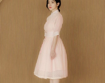 韓国商品/PLANFOROTHERDAY DOT DRESS Hanbok Women Dot Pattern Dress, Korean Modern Hanbok Wrap