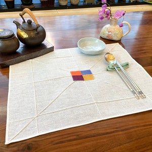 Ramie Korean Patchwork Fabric Poster/ Korea Traditional Fabric Art Jogakbo, Wall decoration, Window treatment decoration, Place mat