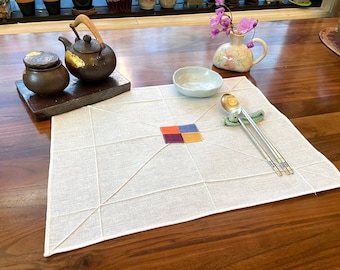 Ramie Korean Patchwork Fabric Poster/ Korea Traditional Fabric Art Jogakbo, Wall decoration, Window treatment decoration, Place mat