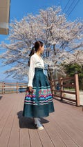 Hanbok Women Wrap Skirt with Traditional Korean Danchung Pattern, Green Modern Hanbok Skirt for Women, Korean Modernized Daily Hanbok product logo