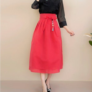 Hanbok Women Elastic Waistband Skirt, Korean Modern Hanbok Skirt Casual Party Dress Clothing for Women, Modernized Daily Hanbok Ramie Skirt