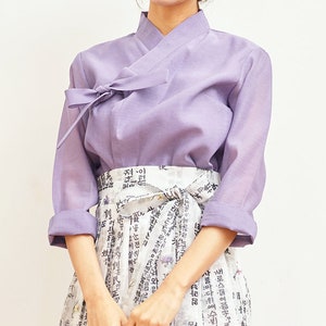 Hanbok Women Blouse Jeogori Top, Korean Modern Hanbok Casual Party Dress Clothing for Women, Modernized Daily Hanbok Shirt Purple image 5