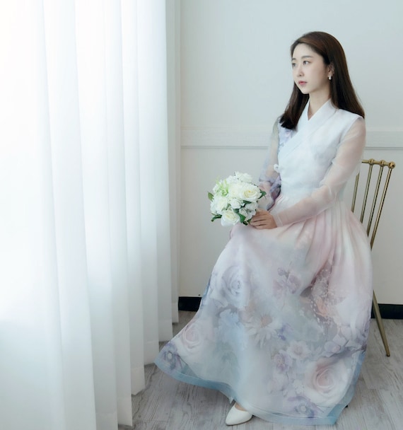 Buy Hanbok Women Dress, Korean Modern Hanbok Wrap Style See Through Sleeve Long  Dress, Korea Modernized Party Hanbok Dress, Wedding Dress Online in India 
