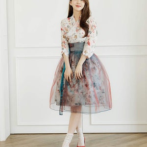 Falda cruzada Hanbok para mujer, vestido de fiesta informal Hanbok moderno coreano para mujer, falda de rap con cubierta Hanbok diaria modernizada coreana