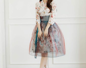 Hanbok Women Wrap Skirt, Korean Modern Hanbok Casual Party Dress Clothing for Women, Korean Modernized Daily Hanbok Cover Rap Skirt